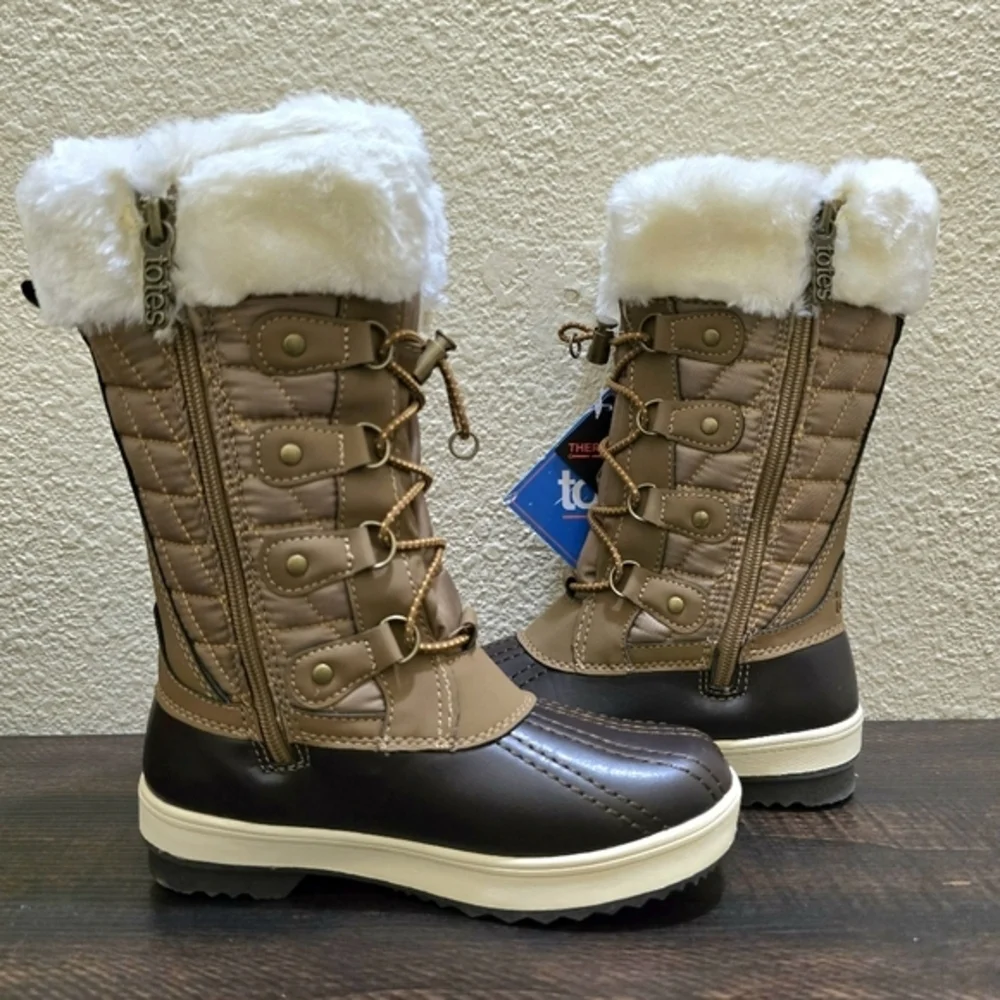 Totes Girl's Winter‎ Tall Snow Boots Toffee Brown NWT Size 1 Youth